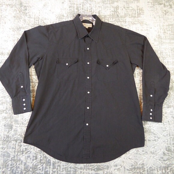 Vintage Sheplers Shirt Men's 17 Black Pearl Snap Longhorn Cow Skull Western - Picture 1 of 13